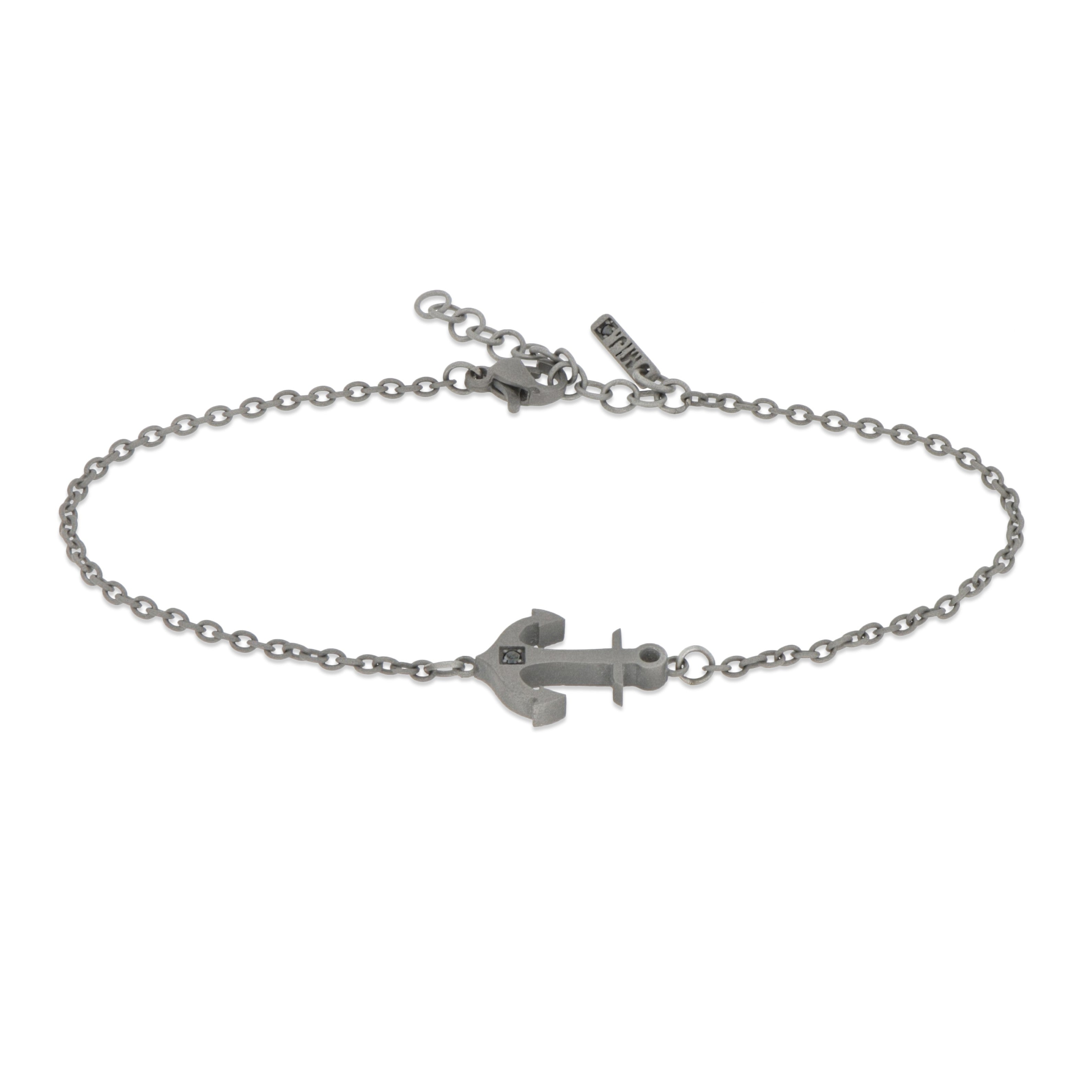 BRACCIALE IN TITANIO CON ANCORA E DIAMANTE BLACK