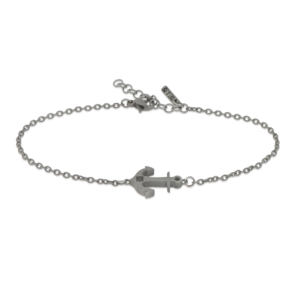 BRACCIALE IN TITANIO CON ANCORA E DIAMANTE BLACK