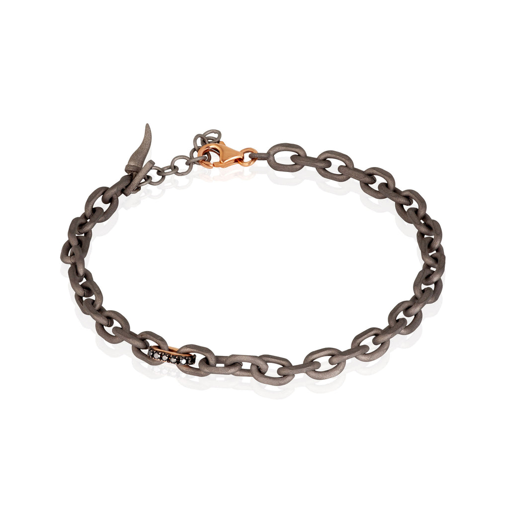 BRACCIALE UOMO CON CATENA IN TITANIO, ORO ROSSO 9 KT E DIAMANTI BLACK