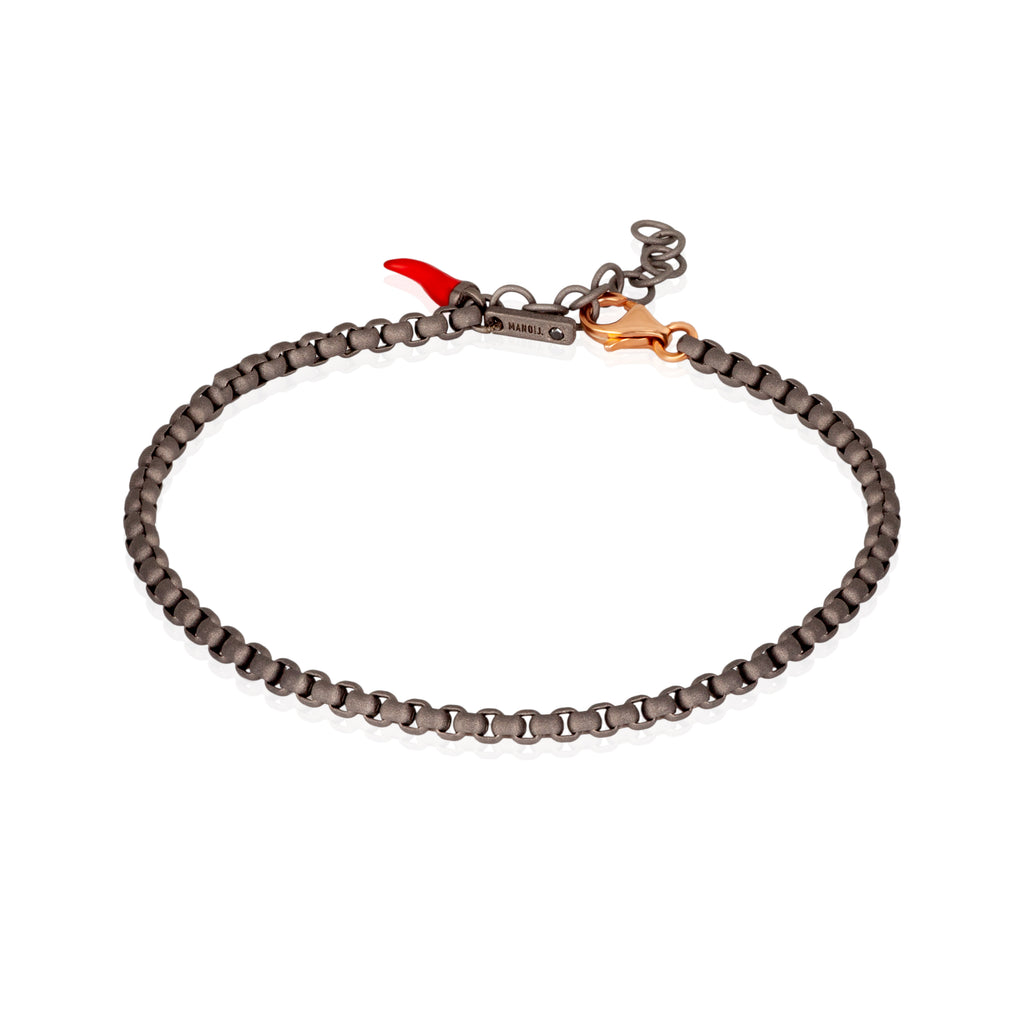 BRACCIALE UOMO CON CATENINA SCOOBY DOO IN TITANIO E ORO ROSSO 9 KT