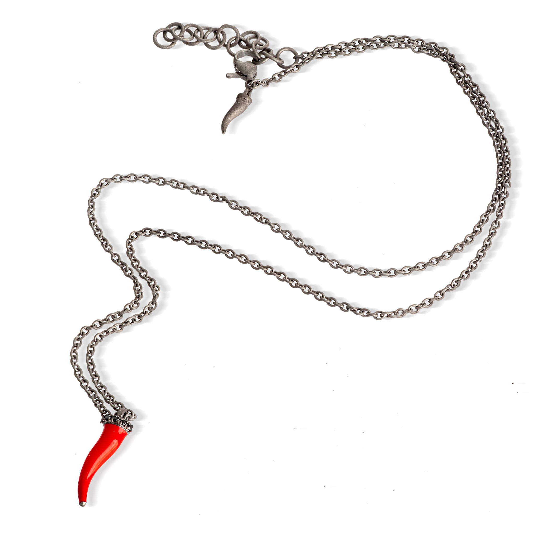 COLLANA LINEA CHARMS CON CORNETTO ROSSO, 5 DIAMANTI BLACK E CATENA