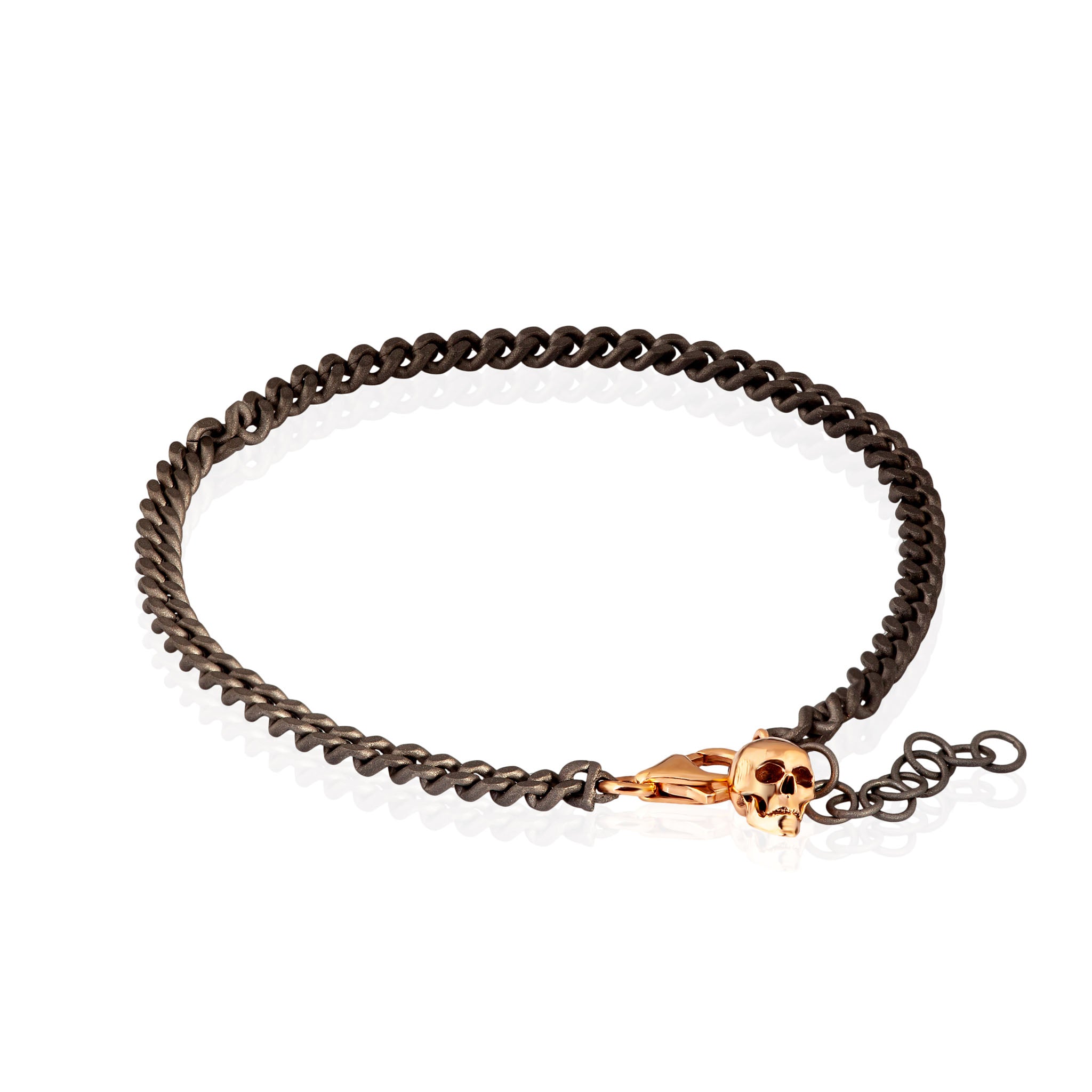 BRACCIALE GROUMETTE FINE E TESCHIETTO PENDENTE IN ORO ROSSO 9KT