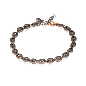 BRACCIALE UOMO CON MAGLIE MARINE GRANDI IN TITANIO E CHIUSURA IN ORO ROSSO 9 KT, ANCORA IN TITANIO E DIAMANTE BLACK