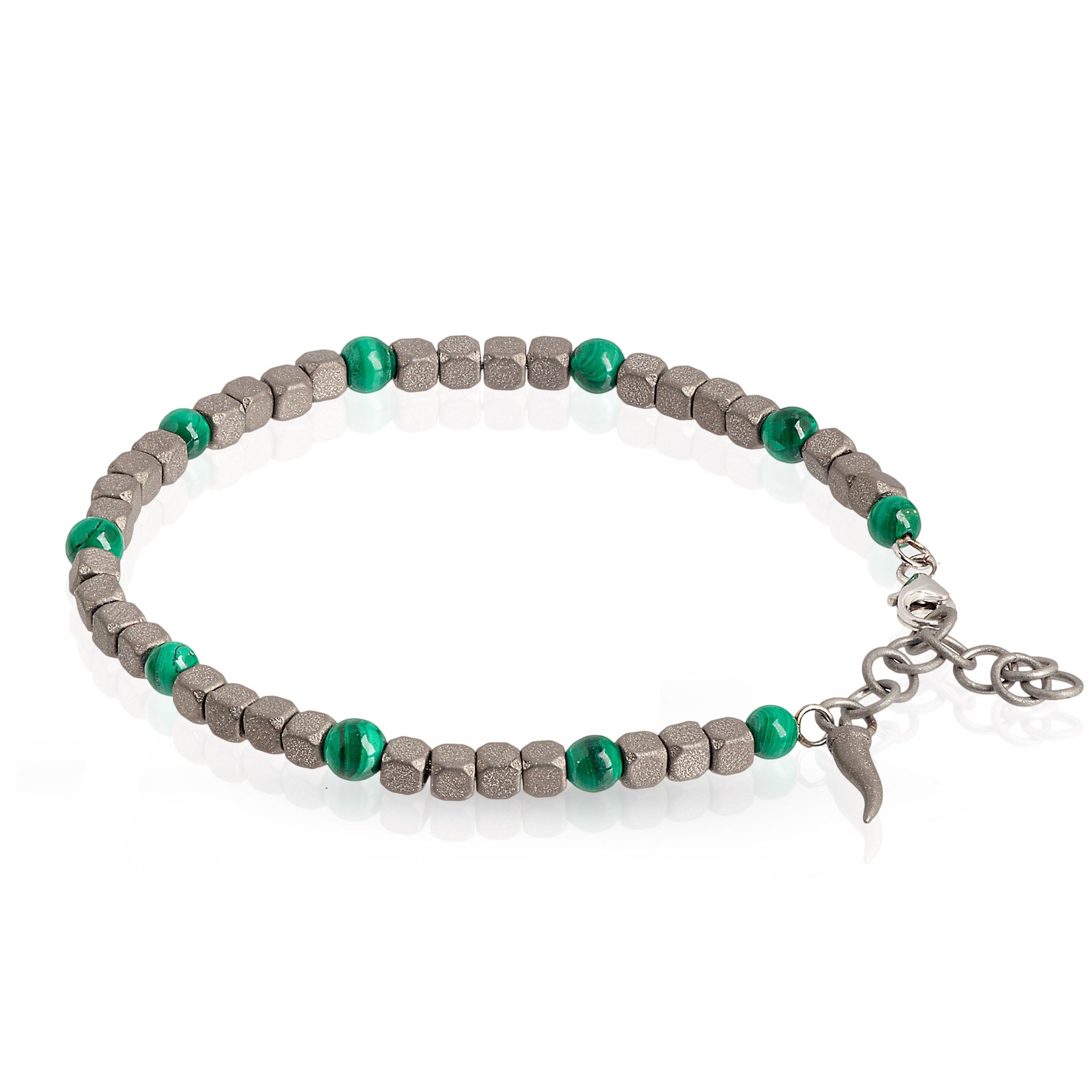 BRACCIALE UOMO IN TITANIO, MALACHITE E ORO BIANCO 9KT