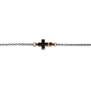 BRACCIALE UOMO CON 1 CROCE IN TITANIO,ORO ROSSO 9 KT E 18 KT, DIAMANTI BLACK E DOPPIA CATENA.