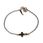 BRACCIALE UOMO CON 1 CROCE IN TITANIO,ORO ROSSO 9 KT E 18 KT, DIAMANTI BLACK E DOPPIA CATENA.