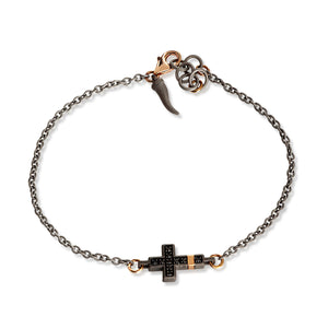 BRACCIALE UOMO CON 1 CROCE IN TITANIO,ORO ROSSO 9 KT E 18 KT, DIAMANTI BLACK E DOPPIA CATENA.