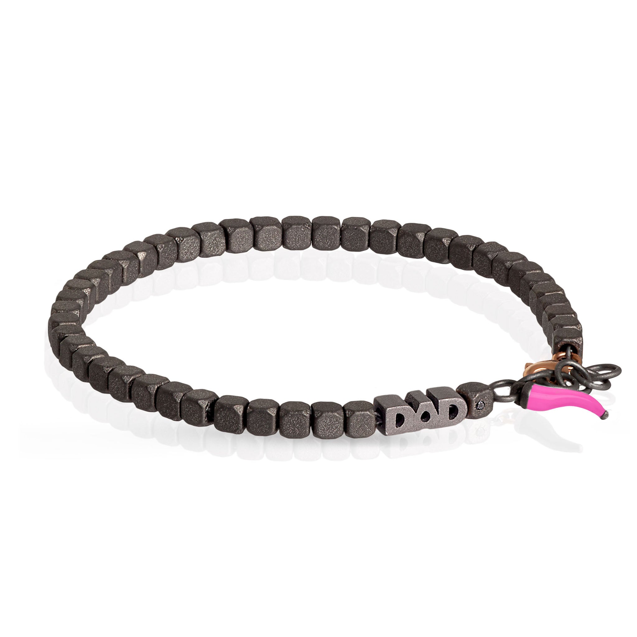 BRACCIALE DAD IN TITANIO, ORO ROSSO 9KT E CORNETTO FUCSIA