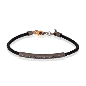 BRACCIALE UOMO IN TITANIO CON CORDINO IN PELLE NERO E DIAMANTI BLACK, CHIUSURA IN ORO 9 KT