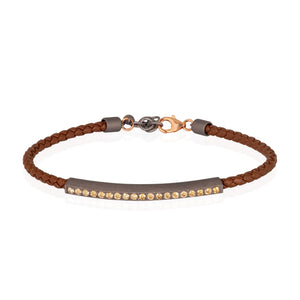 BRACCIALE UOMO IN TITANIO CON CORDINO IN PELLE MOCHA E DIAMANTI BROWN, CHIUSURA IN ORO 9 KT