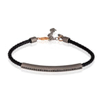BRACCIALE UOMO IN TITANIO CON CORDINO IN PELLE NERO E DIAMANTI BLACK, CHIUSURA IN ORO 9 KT