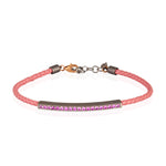 BRACCIALE UOMO IN TITANIO CON CORDINO IN PELLE ROSA E ZAFFIRI ROSA, CHIUSURA IN ORO 9 KT