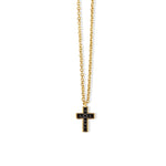 COLLANA CON CROCE E CATENA IN ORO GIALLO 9 KT E DIAMANTI BLACK