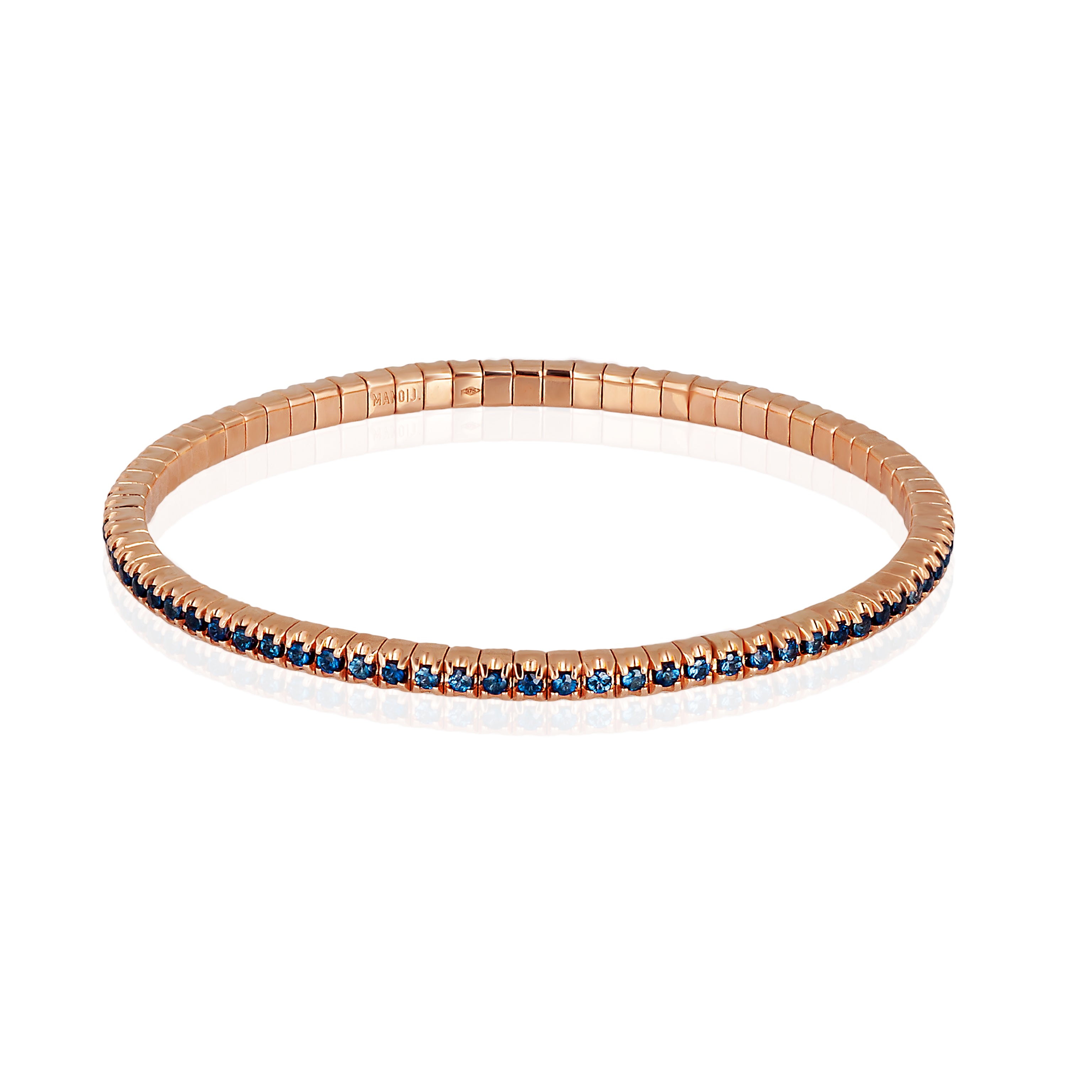 BRACCIALE TENNIS ELASTICO IN ORO BIANCO 9 KT E ZAFFIRI BLU