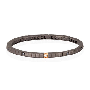BRACCIALE TENNIS IN TITANIO, ORO ROSSO 18 KT, DIAMANTI BLACK DA 5 PUNTI E UN DIAMANTE WHITE
