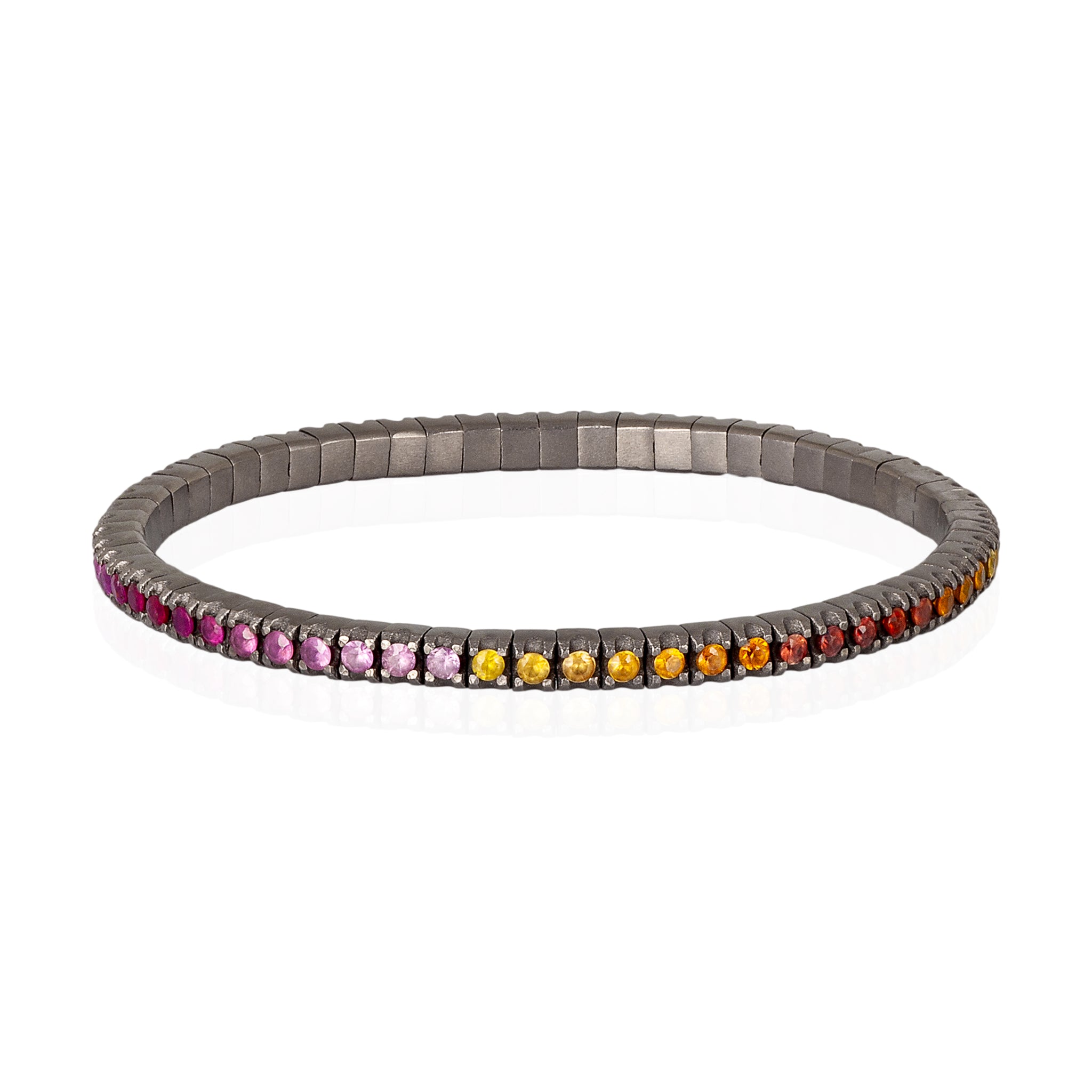 BRACCIALE TENNIS LINEA ELASTICA IN TITANIO E ZAFFIRI MULTICOLOR DA 5 PUNTI.