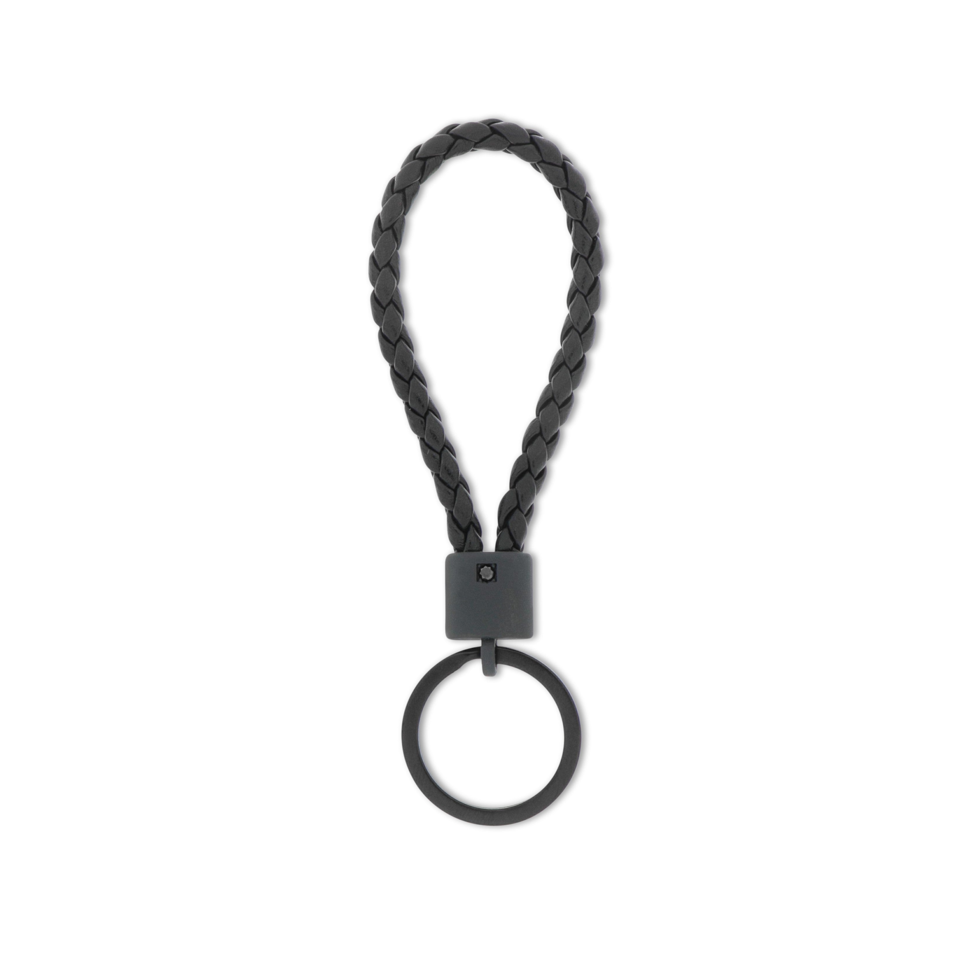 PORTACHIAVI IN TITANIO NERO CON CORDINO IN PELLE NERO E DIAMANTE BLACK DA 5 PUNTI
