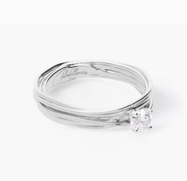 ANELLO FILODELLAVITA SOLITARI COLLECTION 7 FILI ORO BIANCO CT. 0,14 Ref. AN102BB