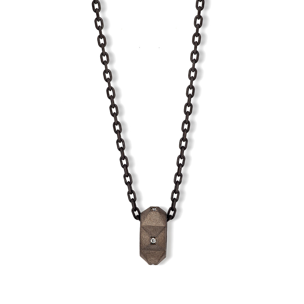 BARILOTTO LINEA WATT TITANIO,  3 DIAMANTI WHITE, ORO ROSSO 9 KT E CATENA .