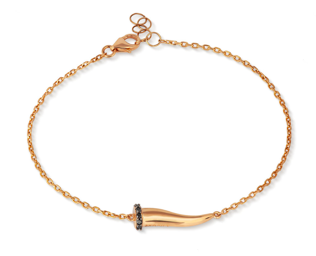 BRACCIALE CHARMS CON CORNETTO IN ORO ROSSO 9KT, 7 BLACK E CATENA 9 KT