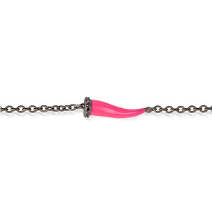 BRACCIALE CHARMS CON CORNETTO SMALTATO FUCSIA  IN TITANIO, 5 BLACK E CATENA