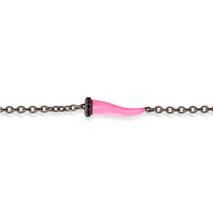 BRACCIALE CHARMS CON CORNETTO SMALTATO ROSA IN TITANIO, 5 BLACK E CATENA