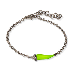 BRACCIALE CHARMS CON CORNETTO SMALTATO VERDE IN TITANIO, 5 BLACK E CATENA