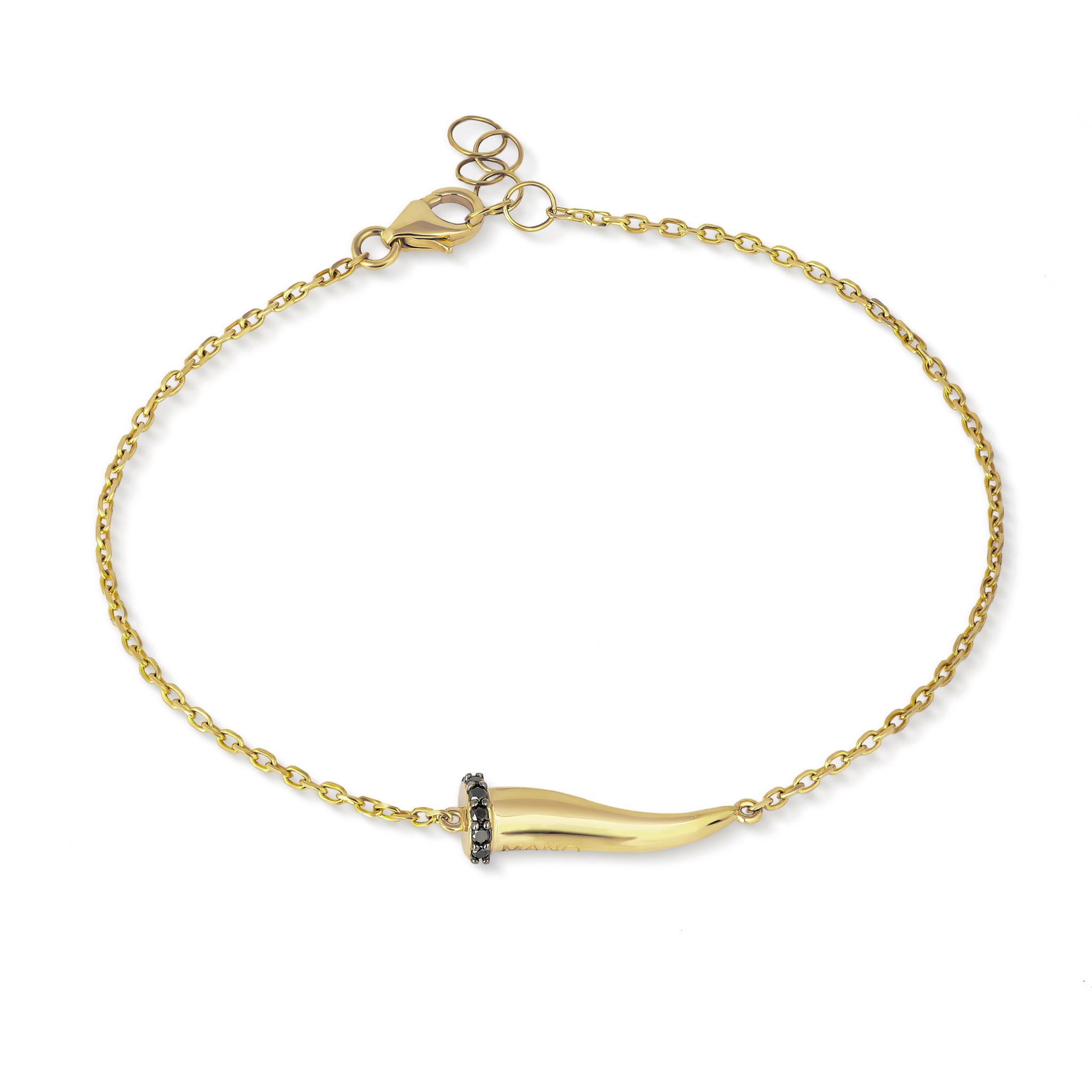 BRACCIALE CHARMS CON CORNETTO IN ORO GIALLO 9KT E  DIAMANTI BLACK