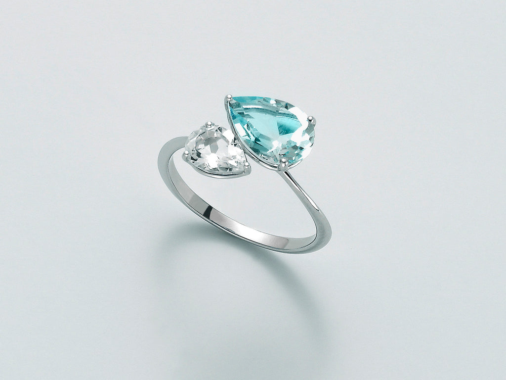 ANELLO IN ORO BIANCO, TOPAZIO AZZURRO E TOPAZIO BIANCO LID3233X
