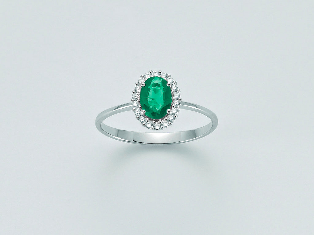 ANELLO IN ORO BIANCO CON SMERALDO E DIAMANTI LID3279