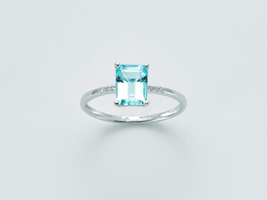 ANELLO IN ORO BIANCO CON TOPAZIO AZZURRO TAGLIO OTTAGONALE E DIAMANTI LID3287X