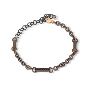 BRACCIALE UOMO IN TITANIO, 8 DIAMANTI BLACK E CATENA ,ORO ROSSO 9 KT E 18 KT.