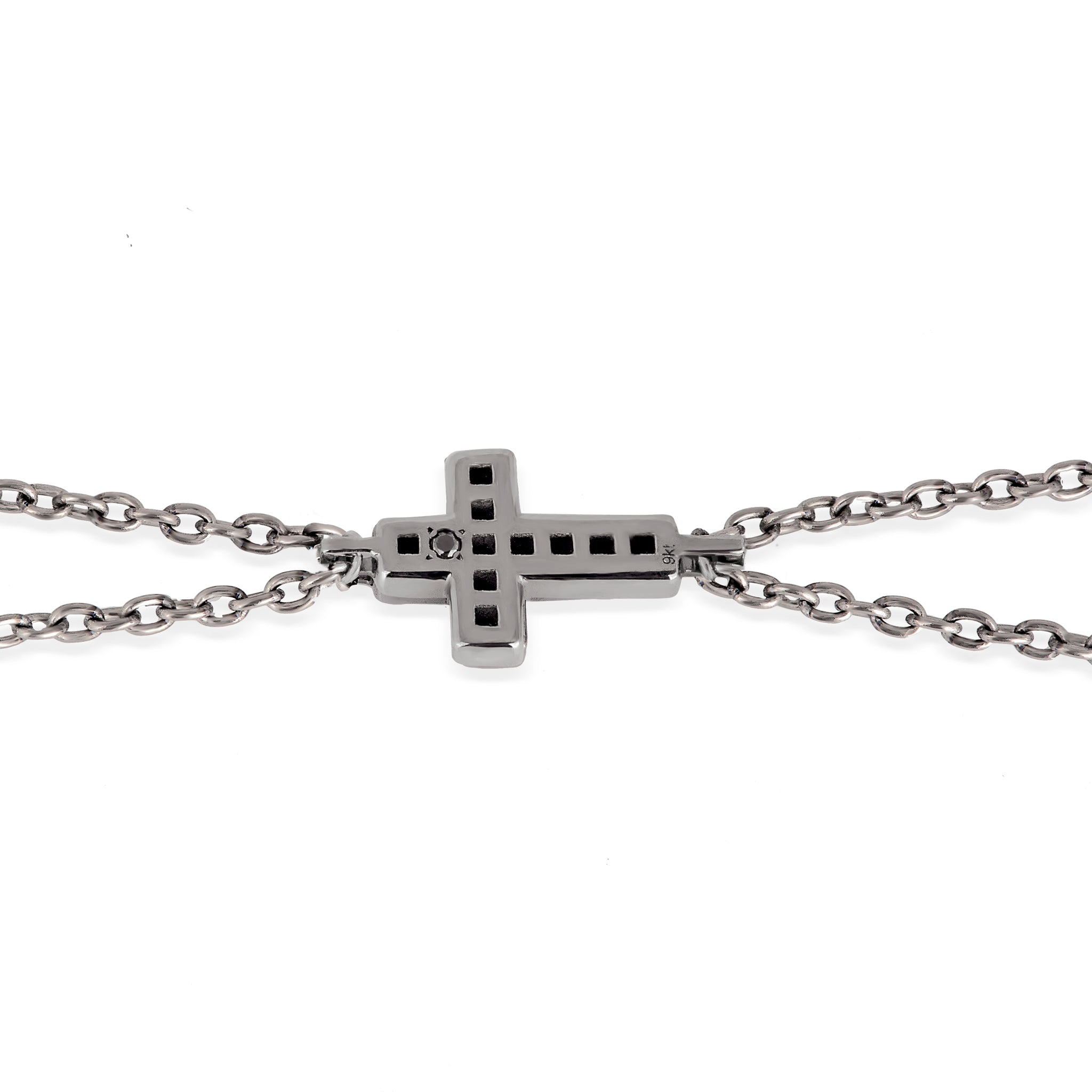 BRACCIALE UOMO CON CROCE ORO BIANCO 9 KT BRUNITO, 11 DIAMANTI BLACK E CATENA.