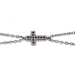 BRACCIALE UOMO CON CROCE ORO BIANCO 9 KT BRUNITO, 11 DIAMANTI BLACK E CATENA.
