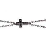 BRACCIALE UOMO CON CROCE ORO BIANCO 9 KT BRUNITO, 11 DIAMANTI BLACK E CATENA.