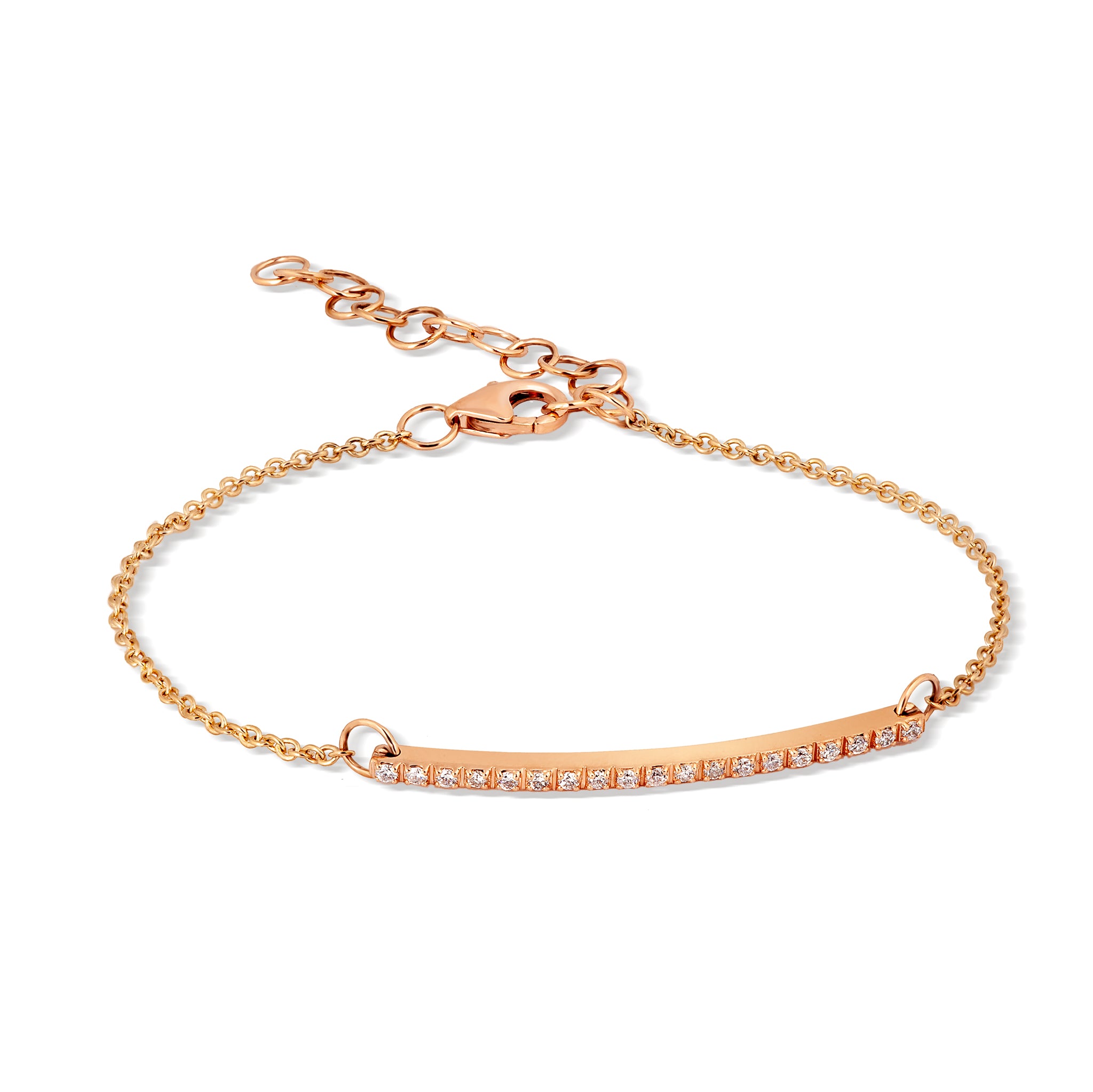 BRACCIALE UOMO CON BARRETTA E CATENA IN ORO ROSSO 9 KT E DIAMANTI WHITE.