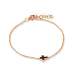 BRACCIALE UOMO CON CROCE ORO ROSSO 9 KT, DIAMANTI BLACK E CATENA ORO ROSSO 9 KT