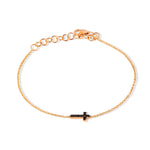 BRACCIALE UOMO CON PICCOLA CROCE ORO ROSSO 9 KT , CATENA ORO ROSSO 9 KT E DIAMANTI BLACK.