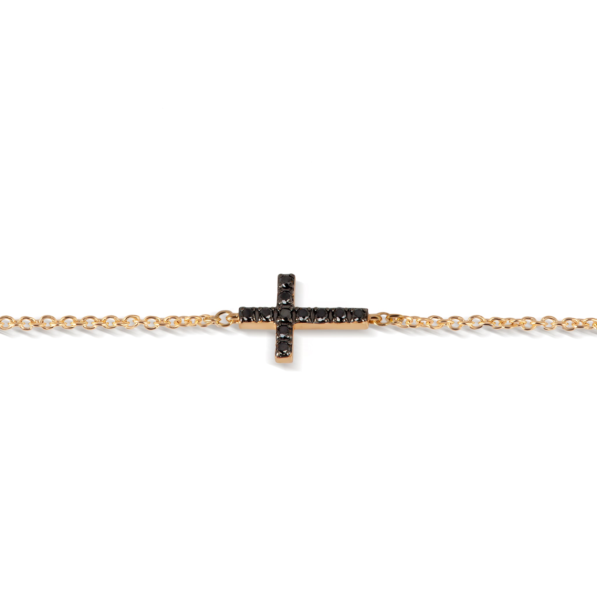 BRACCIALE UOMO CON CROCE IN ORO ROSSO 9 KT, CATENA ORO ROSSO 9 KT E DIAMANTI BLACK.