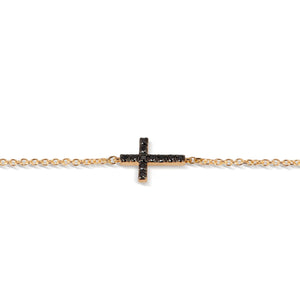 BRACCIALE UOMO CON CROCE IN ORO ROSSO 9 KT, CATENA ORO ROSSO 9 KT E DIAMANTI BLACK.