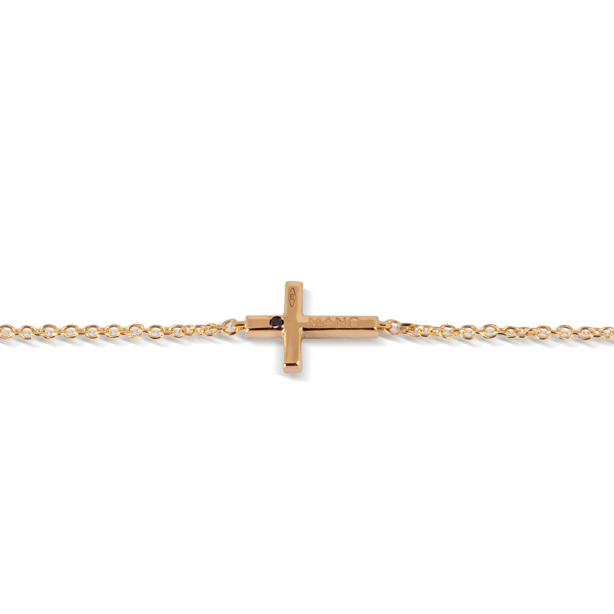 BRACCIALE UOMO CON CROCE IN ORO ROSSO 9 KT, CATENA ORO ROSSO 9 KT E DIAMANTI BLACK.