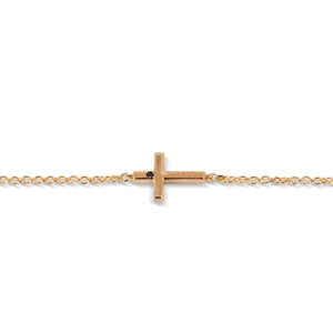BRACCIALE UOMO CON CROCE IN ORO ROSSO 9 KT, CATENA ORO ROSSO 9 KT E DIAMANTI BLACK.