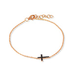 BRACCIALE UOMO CON CROCE IN ORO ROSSO 9 KT, CATENA ORO ROSSO 9 KT E DIAMANTI BLACK.