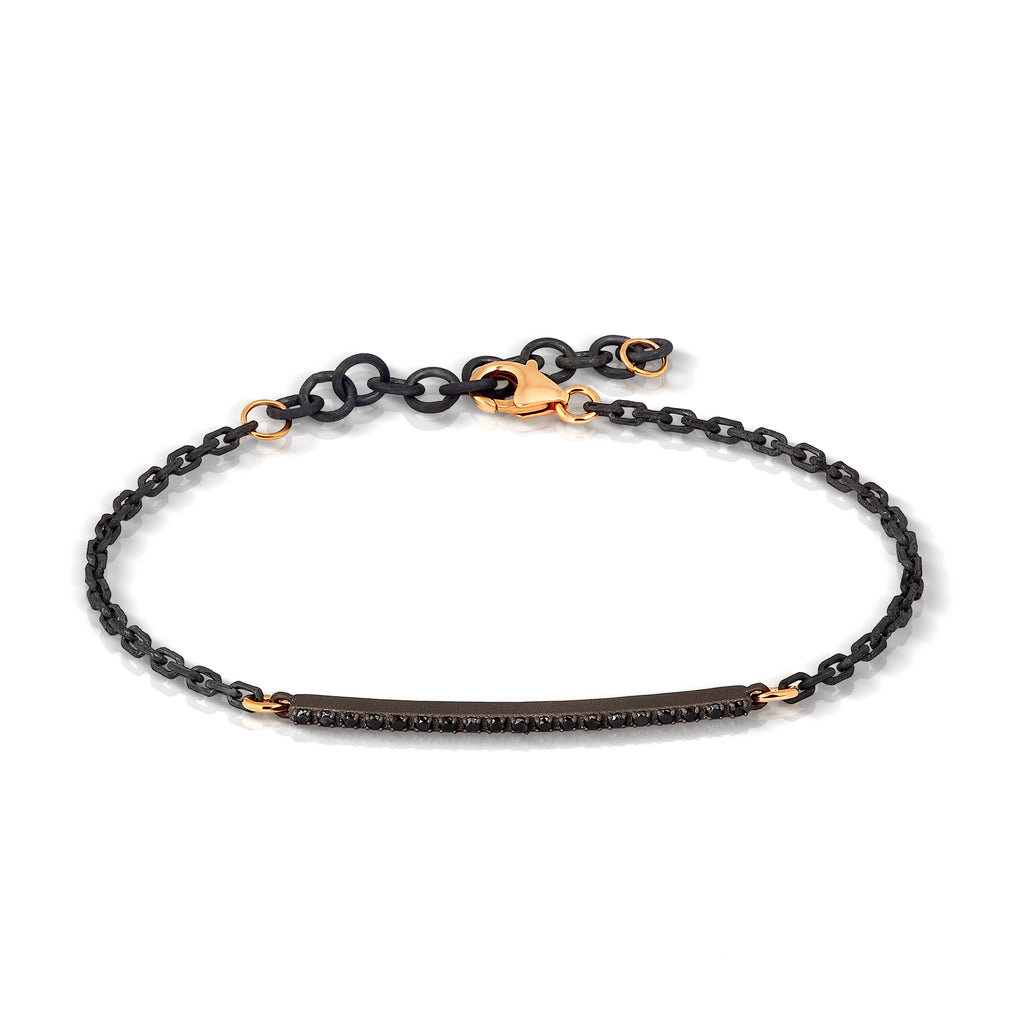 BRACCIALE UOMO CON BARRETTA IN TITANIO, 19 DIAMANTI BLACK, ORO ROSSO 9KT E 18 KT..