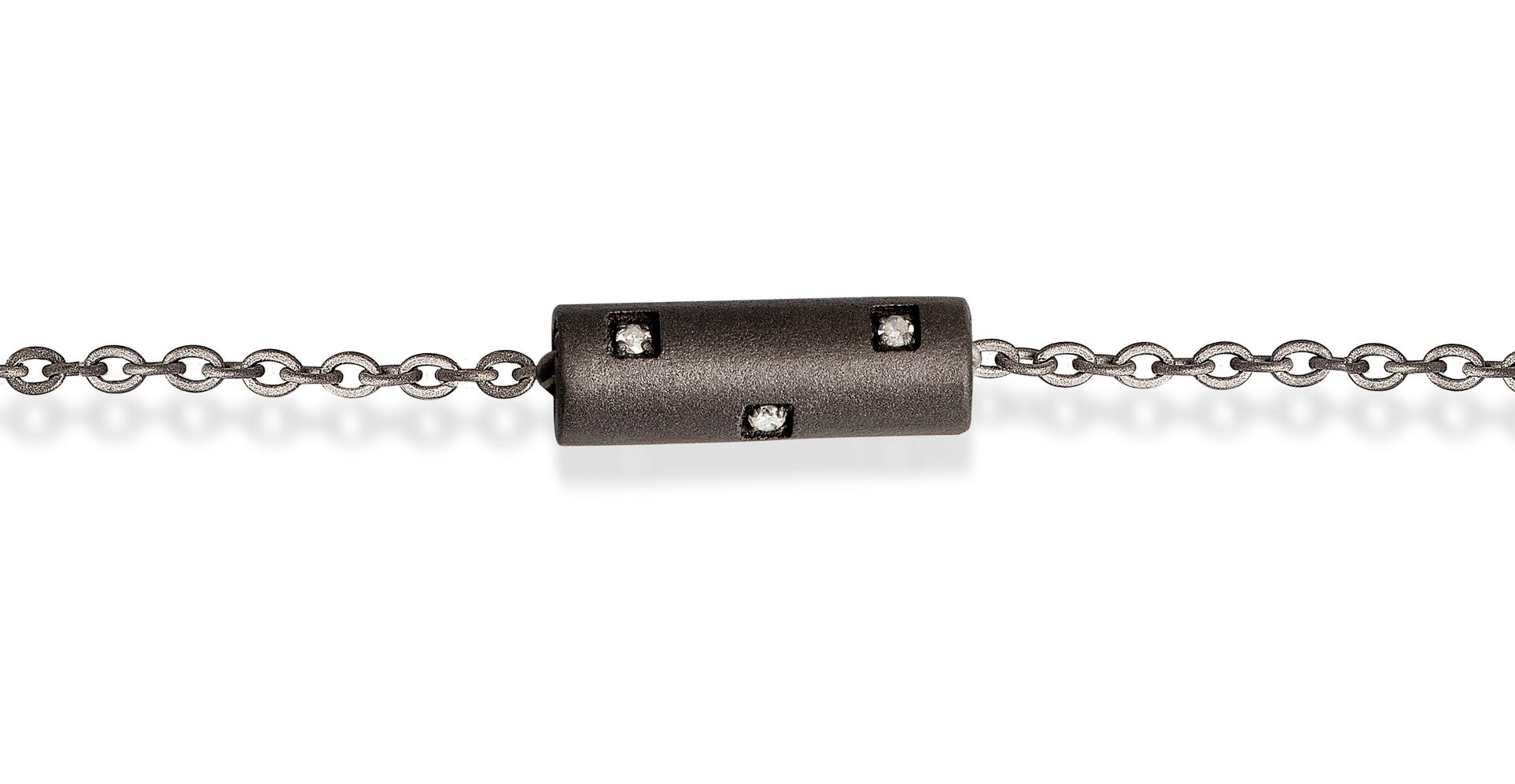 BRACCIALE CON CILINDRO CORTO IN TITANIO SABBIATO, 6 DIAMANTI WHITE, CATENA CON CONTROMAGLIA IN ORO ROSSO 18KT