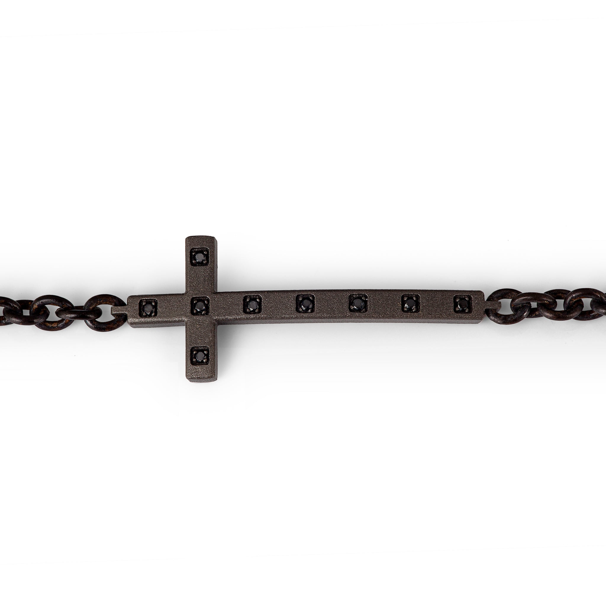 BRACCIALE CON CROCE TITANIO,9 DIAMANTI BLACK,  ORO ROSSO 18 KT E ORO ROSSO 9 KT.