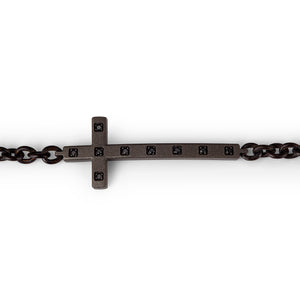 BRACCIALE CON CROCE TITANIO,9 DIAMANTI BLACK,  ORO ROSSO 18 KT E ORO ROSSO 9 KT.