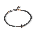 BRACCIALE UOMO CON CROCE IN TITANIO, DIAMANTI BLACK, ORO ROSSO 9 KT E 18 KT, CATENA.