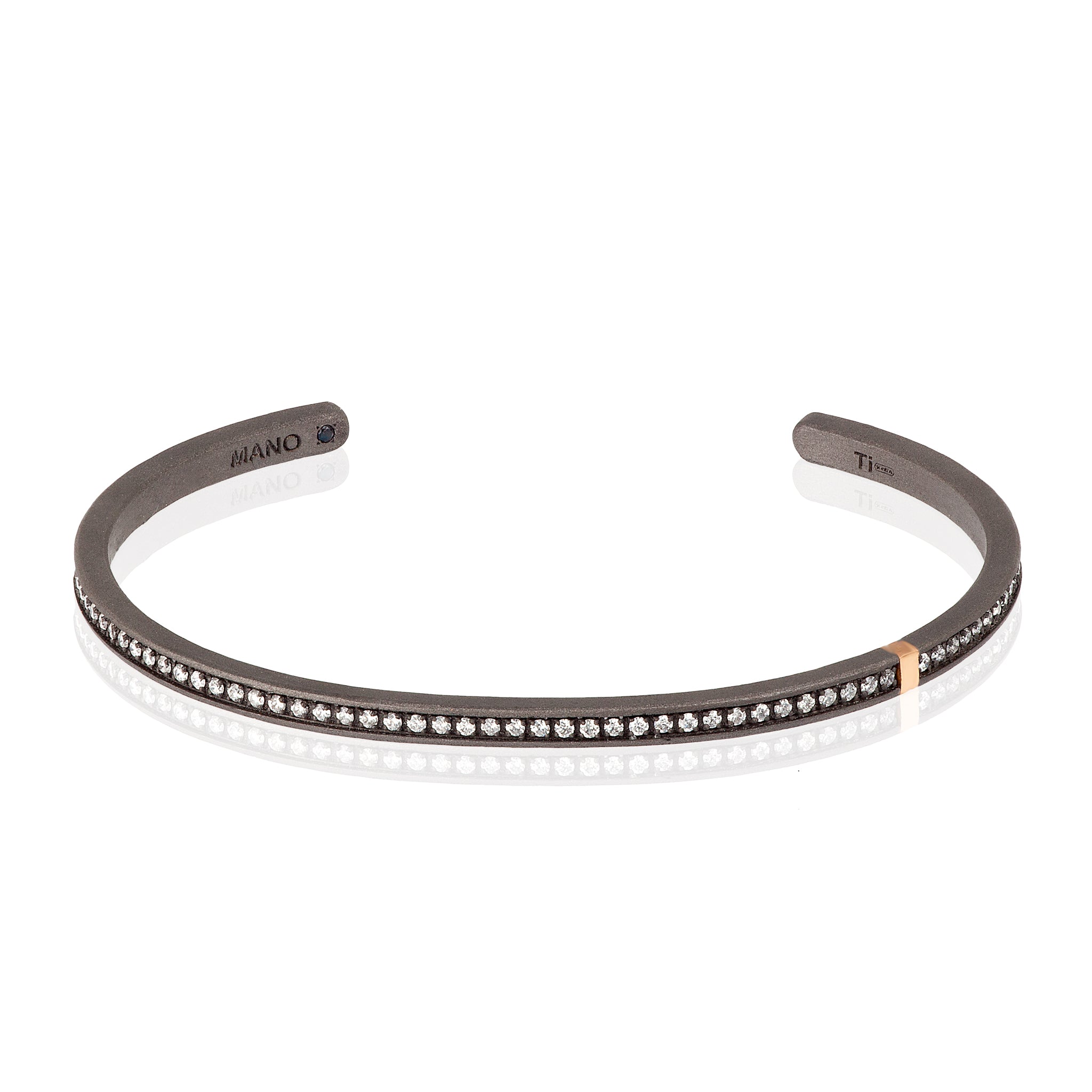 BRACCIALE LINEA MINIMAL RIGIDO IN TITANIO,ORO ROSSO E 31 DIAMANTI WHITE.