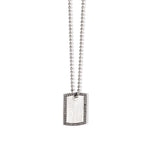 COLLANA UOMO CON TARGHETTA IN ORO BIANCO 9 KT BRUNITO, DIAMANTI BLACK E CATENA IN TITANIO